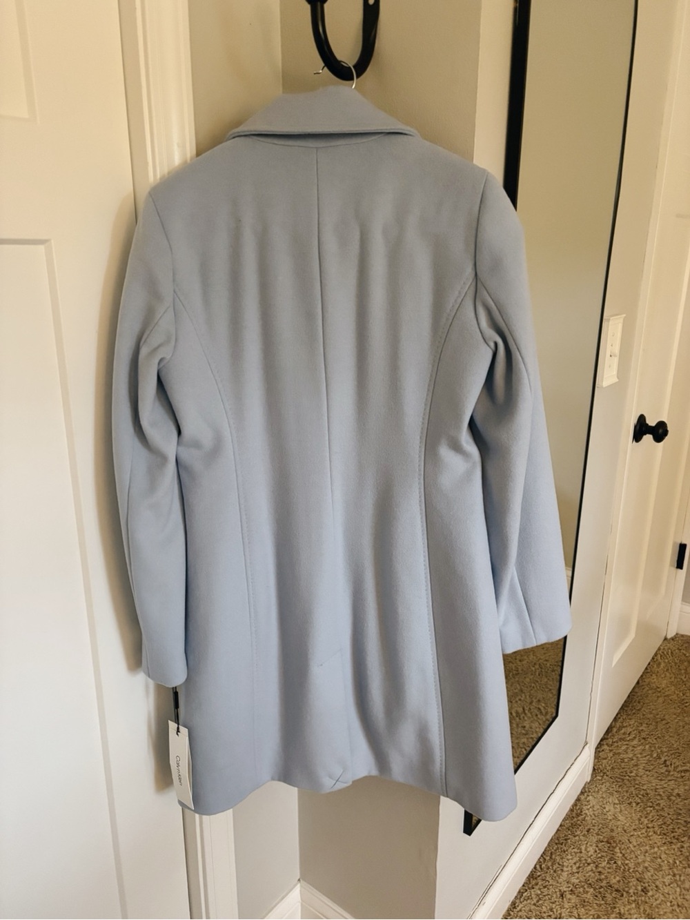 Calvin Klein Light Blue Single-Breasted Wool-Blend Coat - Picture 2 of 6